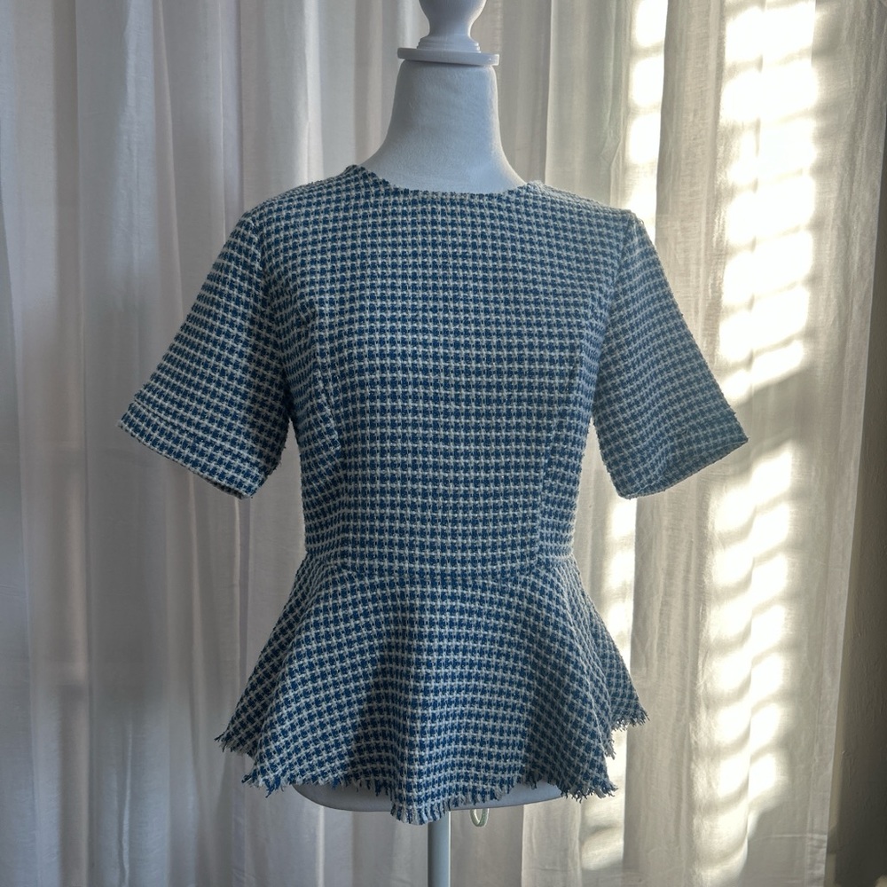Vici Blue Houndstooth Peplum Blouse